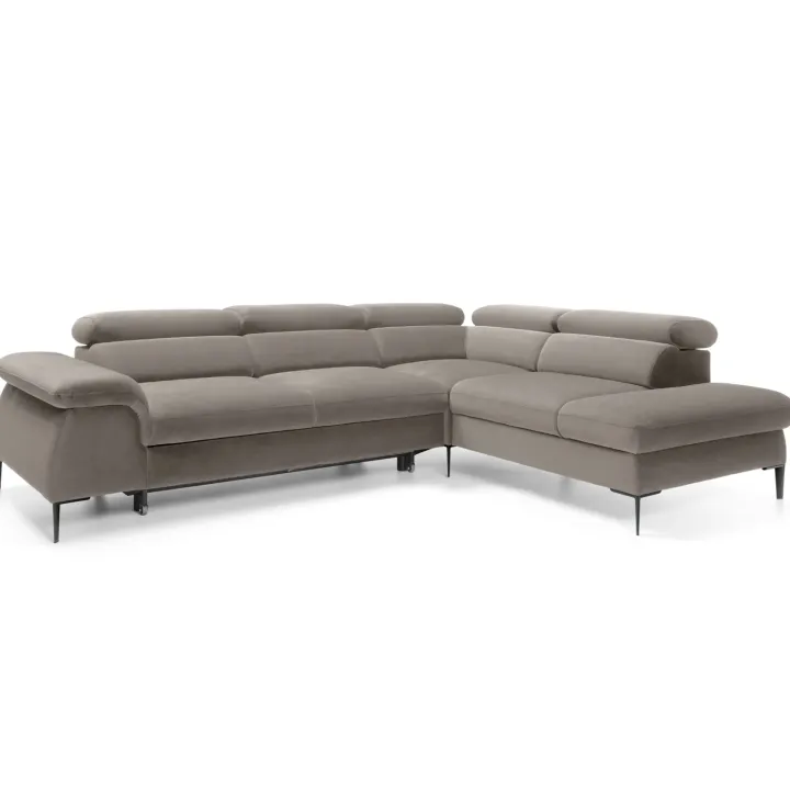 Divano letto regolabile angolare destra 5 posti 280x214cm tessuto tortora Snuggity