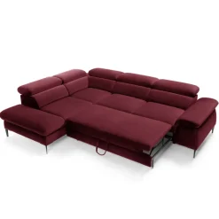 Divano letto regolabile angolare sinistra 5 posti 280x214cm tessuto rosso bordeaux Snuggity