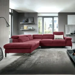 Divano letto regolabile angolare sinistra 5 posti 280x214cm tessuto rosso bordeaux Snuggity