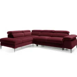 Divano letto regolabile angolare sinistra 5 posti 280x214cm tessuto rosso bordeaux Snuggity