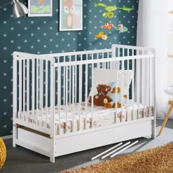 Lettino bambini 65x124cm con materasso, sponde e cassetto bianco Destiny