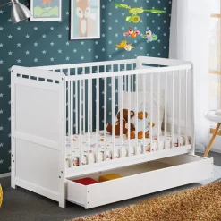 Lettino bambini 67x124cm con materasso, sponde e cassetto bianco Magic