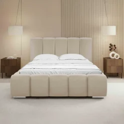 Letto alla francese 140x200 cm con rete contenitore imbottito beige Cometa