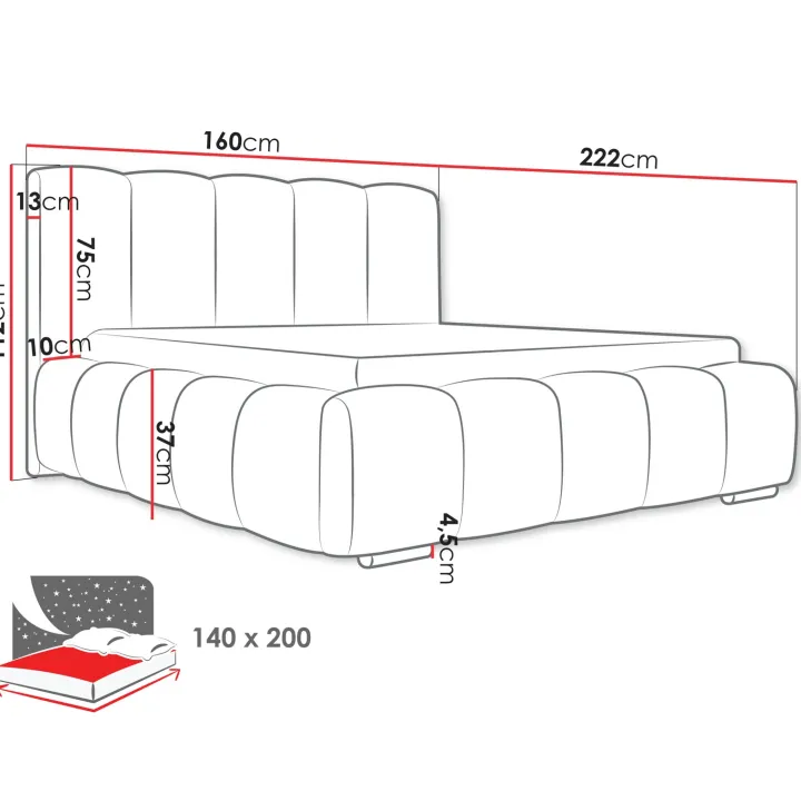 Letto alla francese 140x200 cm con rete contenitore imbottito beige Cometa