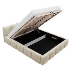Letto alla francese 140x200cm con rete contenitore imbottito tessuto bouclé beige Aluna