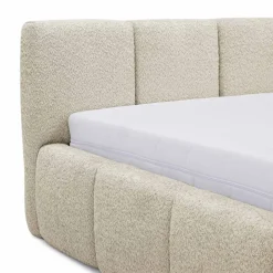 Letto alla francese 140x200cm con rete contenitore imbottito tessuto bouclé beige Aluna