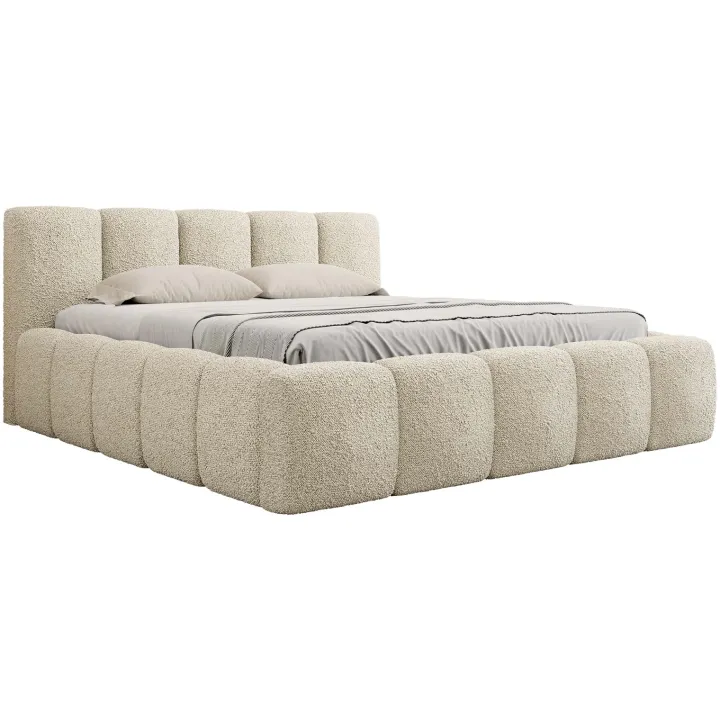 Letto alla francese 140x200cm con rete contenitore imbottito tessuto bouclé beige Aluna