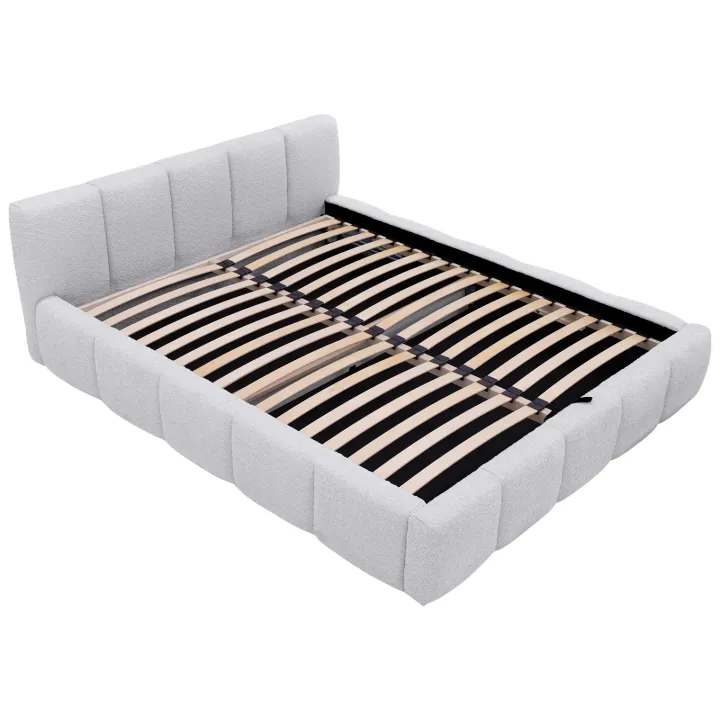 Letto alla francese 140x200cm con rete contenitore imbottito tessuto bouclé bianco Aluna
