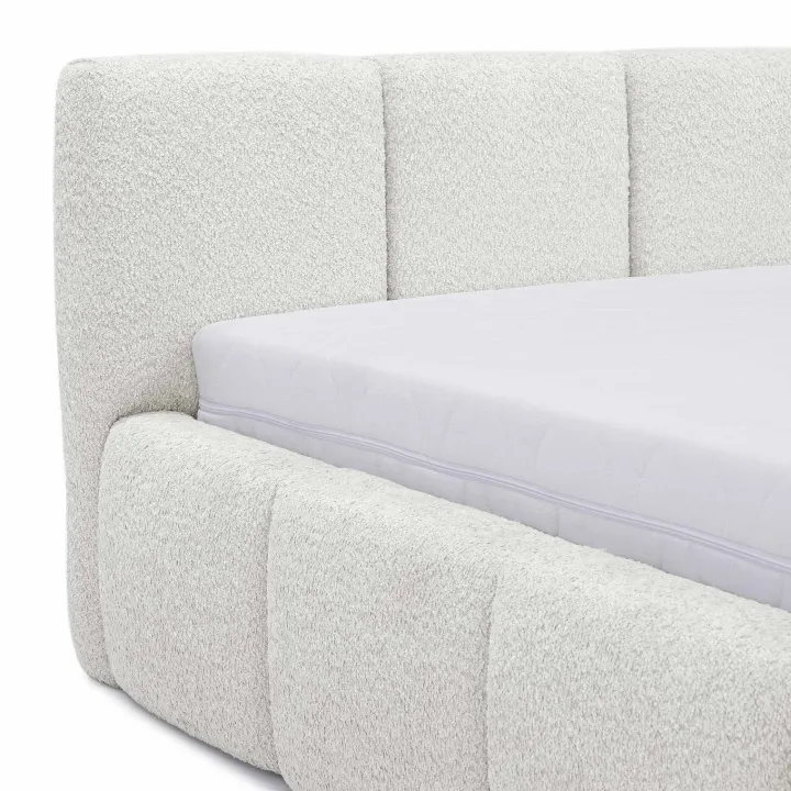 Letto alla francese 140x200cm con rete contenitore imbottito tessuto bouclé bianco Aluna
