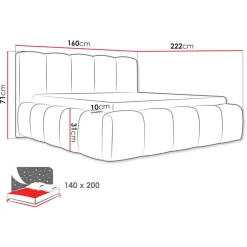 Letto alla francese 140x200cm con rete contenitore imbottito tessuto bouclé bianco Aluna