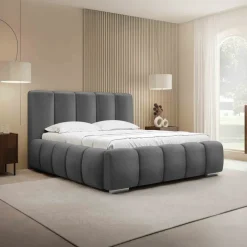 Letto alla francese 140x200 cm con rete contenitore imbottito grigio scuro Cometa