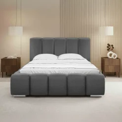 Letto alla francese 140x200 cm con rete contenitore imbottito grigio scuro Cometa