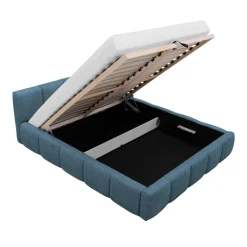 Letto alla francese 140x200cm con rete contenitore imbottito tessuto bouclé turchese Aluna
