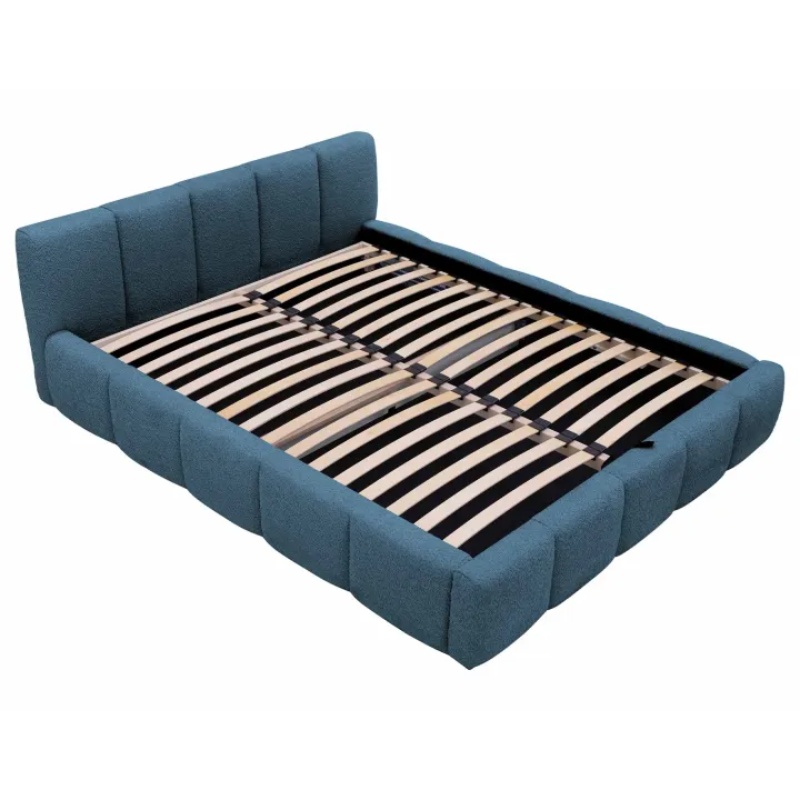 Letto alla francese 140x200cm con rete contenitore imbottito tessuto bouclé turchese Aluna