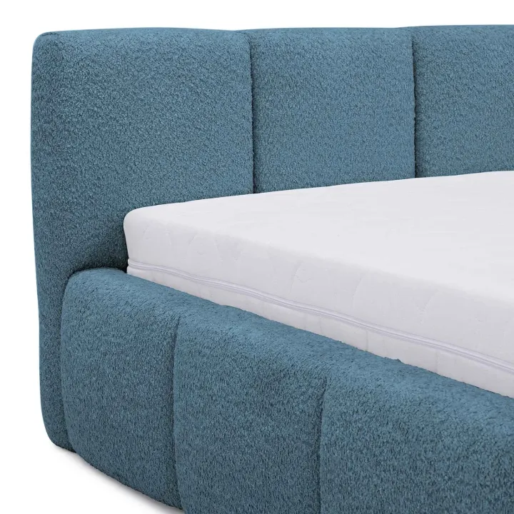 Letto alla francese 140x200cm con rete contenitore imbottito tessuto bouclé turchese Aluna