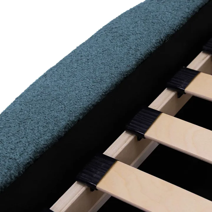 Letto alla francese 140x200cm con rete contenitore imbottito tessuto bouclé turchese Aluna