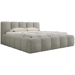 Letto alla francese 140x200cm con rete contenitore imbottito tessuto bouclé grigio Aluna