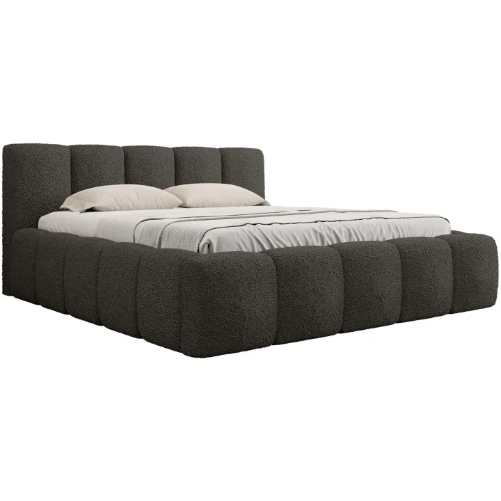 Letto alla francese 140x200cm con rete contenitore imbottito tessuto bouclé nero Aluna
