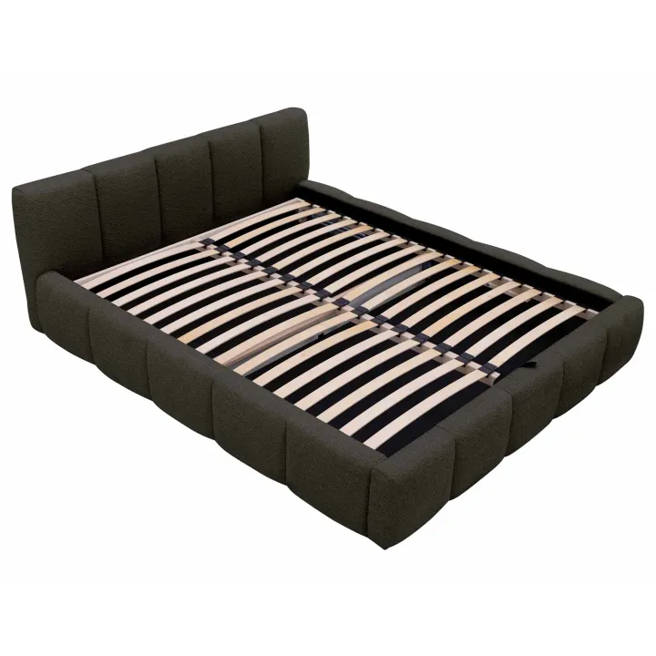 Letto alla francese 140x200cm con rete contenitore imbottito tessuto bouclé nero Aluna