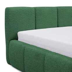 Letto alla francese 140x200cm con rete contenitore imbottito tessuto bouclé verde Aluna