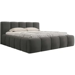 Letto alla francese 140x200cm con rete contenitore imbottito grigio scuro Aluna