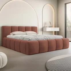 Letto alla francese 140x200cm con rete contenitore imbottito rosso mattone Aluna