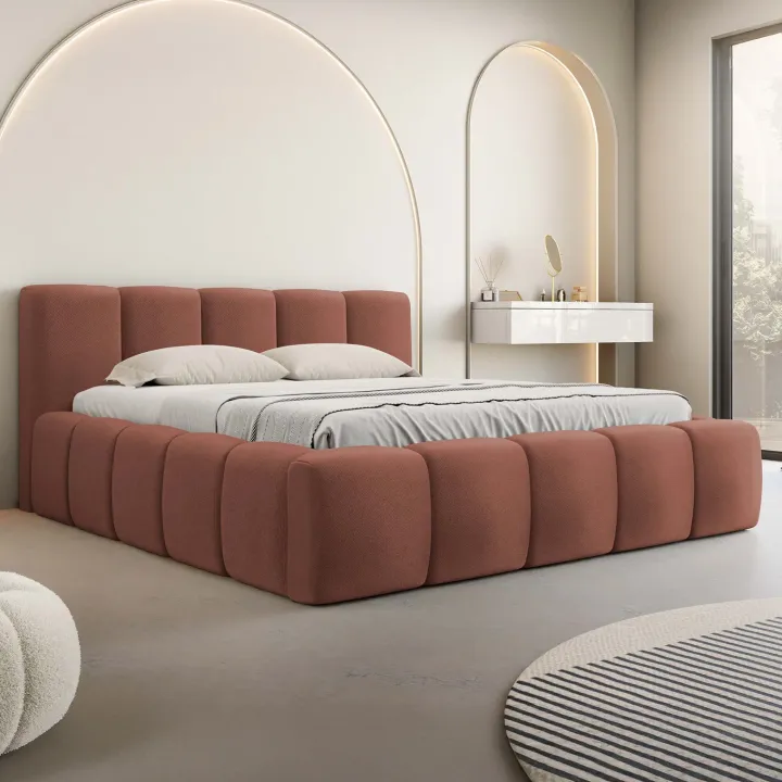 Letto alla francese 140x200cm con rete contenitore imbottito rosso mattone Aluna