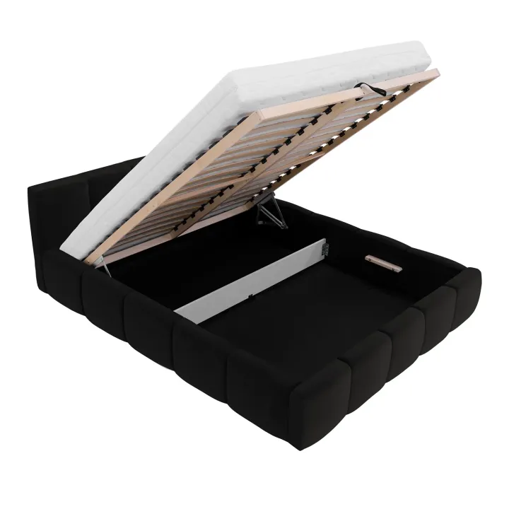 Letto alla francese 140x200cm con rete contenitore imbottito nero Aluna