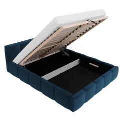 Letto alla francese 140x200cm con rete contenitore imbottito blu Aluna