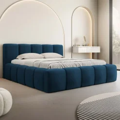 Letto alla francese 140x200cm con rete contenitore imbottito blu Aluna