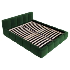 Letto alla francese 140x200cm con rete contenitore imbottito verde Aluna