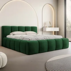 Letto alla francese 140x200cm con rete contenitore imbottito verde Aluna