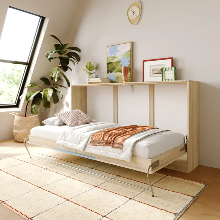 Letto a scomparsa orizzontale 90x200cm singolo rovere blu Alvin Gihome®