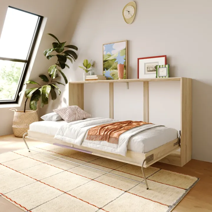 Letto a scomparsa orizzontale 90x200cm singolo rovere rosa Alvin Gihome®