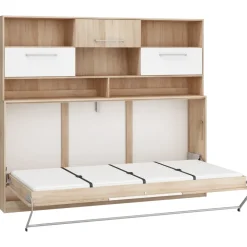Letto a scomparsa orizzontale 90x200cm singolo con libreria rovere bianco Alvin Gihome®