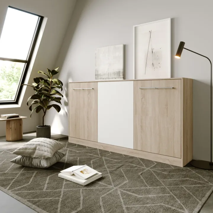 Letto a scomparsa orizzontale 90x200cm singolo rovere bianco Alvin Gihome®