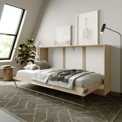 Letto a scomparsa orizzontale 90x200cm singolo rovere bianco Alvin Gihome®