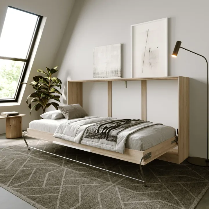 Letto a scomparsa orizzontale 90x200cm singolo rovere bianco Alvin Gihome®