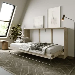 Letto a scomparsa orizzontale 90x200cm singolo rovere chiaro beige sabbia Alvin Gihome®