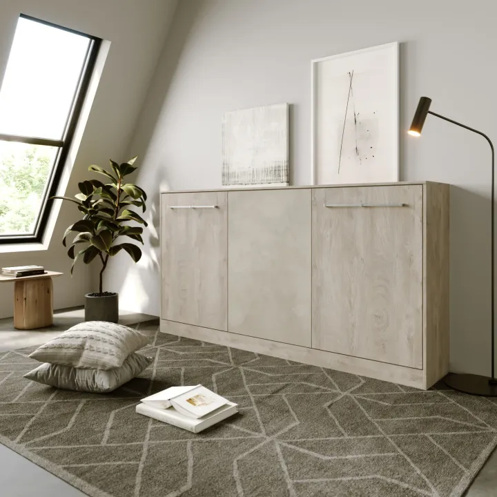 Letto a scomparsa orizzontale 90x200cm singolo rovere chiaro beige sabbia Alvin Gihome®