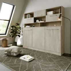 Letto a scomparsa orizzontale 90x200cm singolo con libreria rovere chiaro beige sabbia Alvin Gihome®