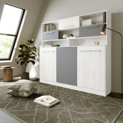 Letto a scomparsa orizzontale 90x200cm singolo con libreria bianco pino grigio grafite Alvin Gihome®