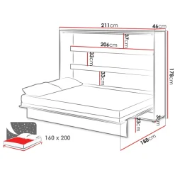 Letto a scomparsa orizzontale 160x200 cm matrimoniale bianco Camelio