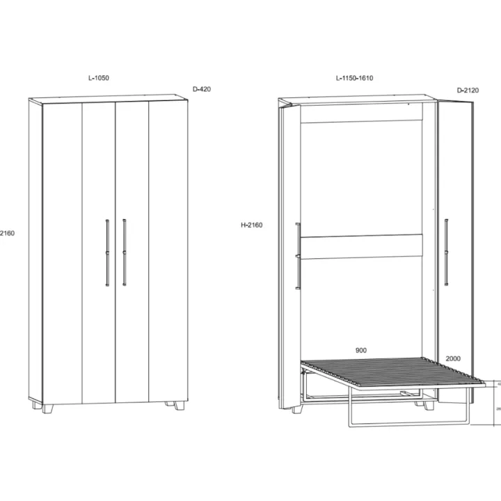 Letto a scomparsa verticale 90x200cm singolo rovere sonoma Calvin Gihome®