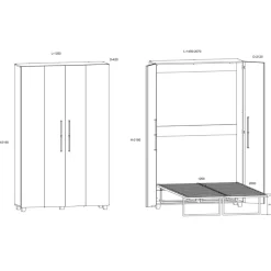 Letto a scomparsa verticale 120x200cm piazza e mezza bianco pino Calvin Gihome®