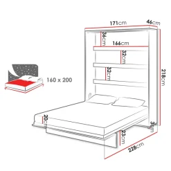Letto a scomparsa verticale 160x200 cm matrimoniale grigio Camelio