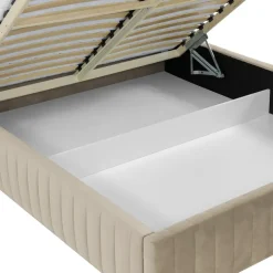 Letto contenitore alla francese 140x200cm imbottito velluto beige Poffi