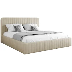 Letto contenitore alla francese 140x200cm imbottito velluto beige Poffi