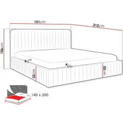 Letto contenitore alla francese 140x200cm imbottito velluto beige Poffi