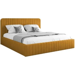 Letto contenitore alla francese 140x200cm imbottito velluto senape Poffi